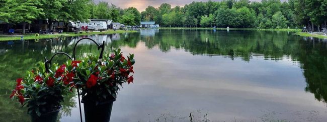 Full hookup RV sites overlooking the lake at American Wilderness Campground near Cleveland, Ohio