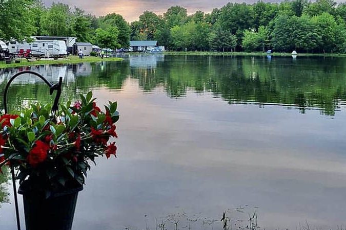 Full hookup RV sites overlooking the lake at American Wilderness Campground near Cleveland, Ohio