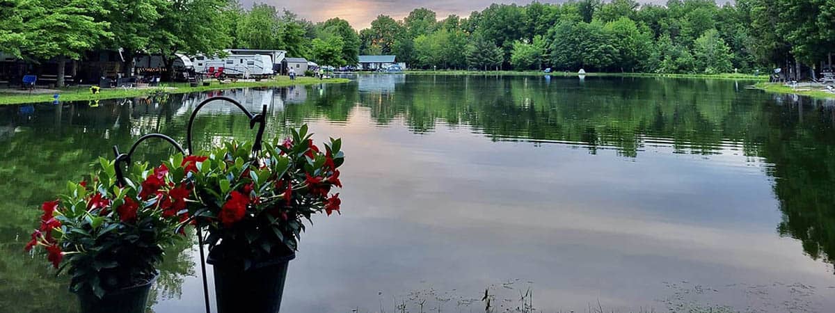 Full hookup RV sites overlooking the lake at American Wilderness Campground near Cleveland, Ohio