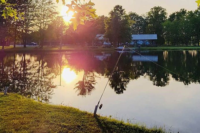 Sunset over the lake at American Wilderness Campground near Cleveland, Ohio