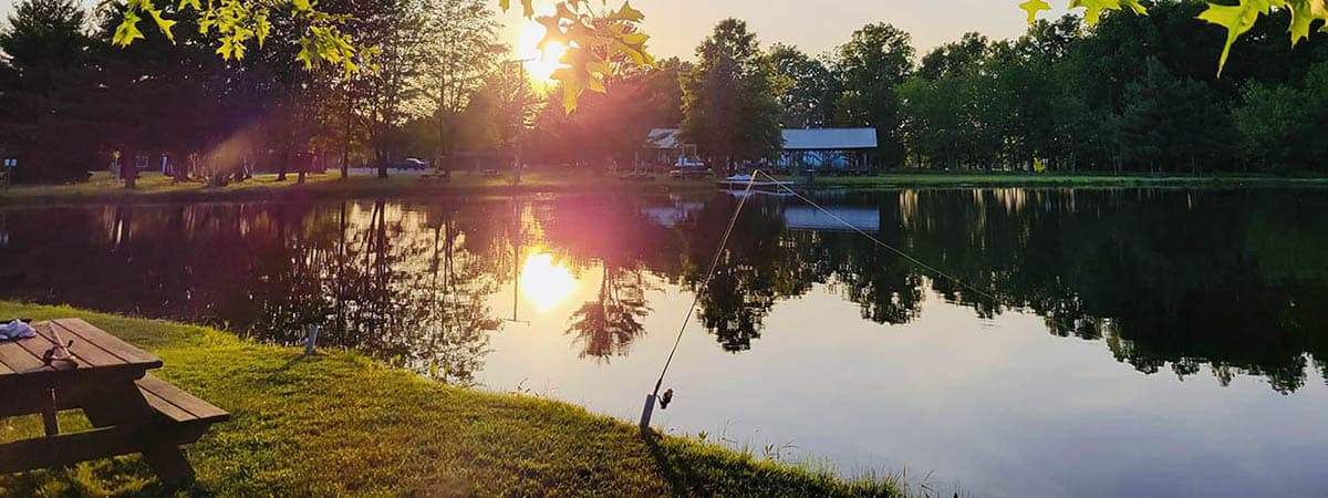 Sunset over the lake at American Wilderness Campground near Cleveland, Ohio