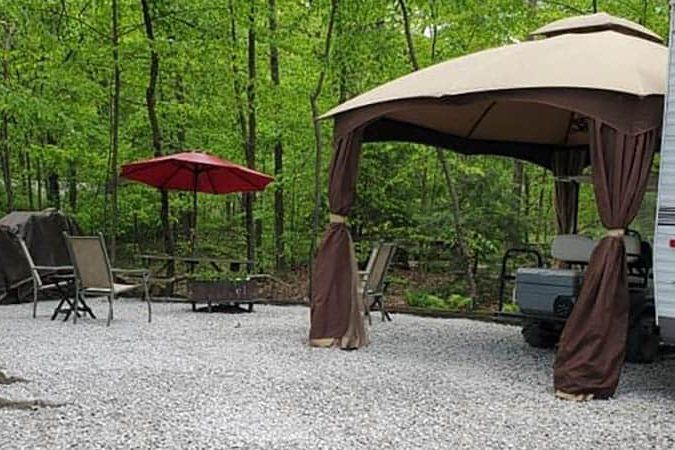 Seasonal RV campsite at American Wilderness Campground in Grafton, Ohio